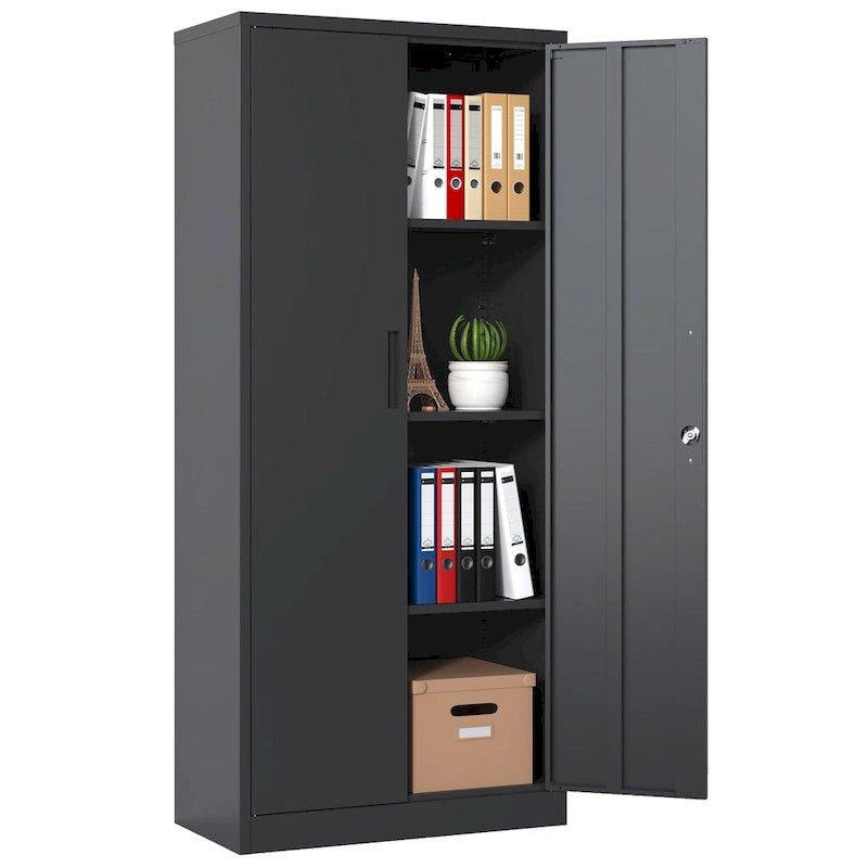 Armoire de rangement métallique 71H pour garage, armoire à outils en acier avec portes et 4 étagères, armoires hautes