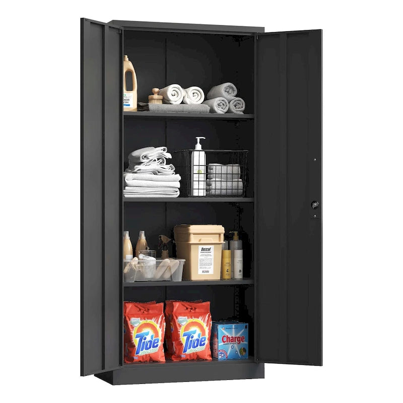Armoire de rangement métallique 71H pour garage, armoire à outils en acier avec portes et 4 étagères, armoires hautes