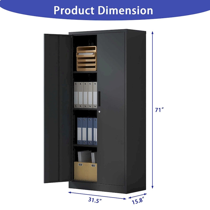 Armoire de rangement métallique 71H pour garage, armoire à outils en acier avec portes et 4 étagères, armoires hautes