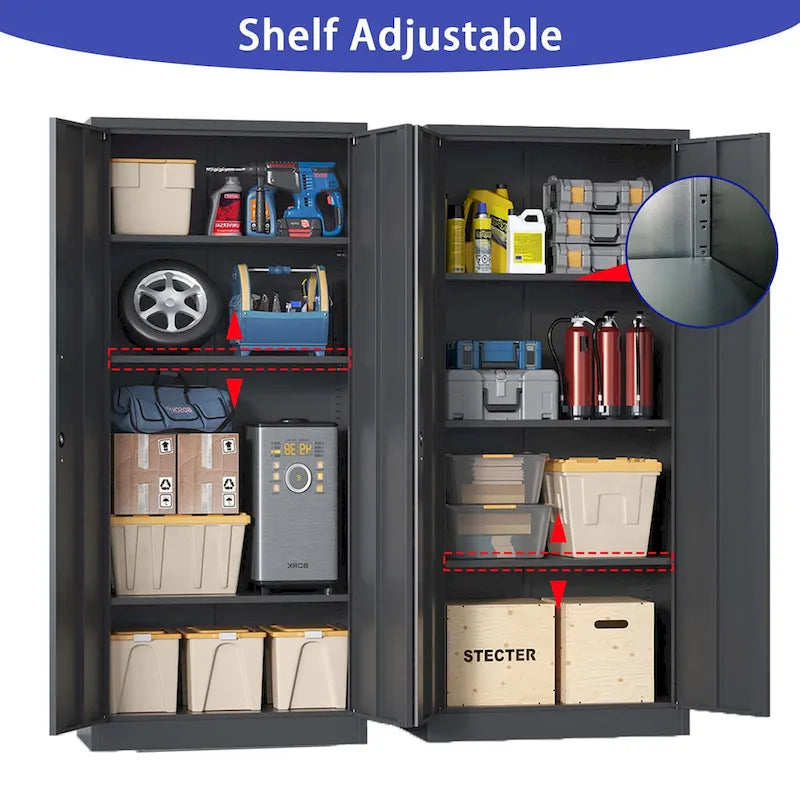 Armoire de rangement métallique 71H pour garage, armoire à outils en acier avec portes et 4 étagères, armoires hautes