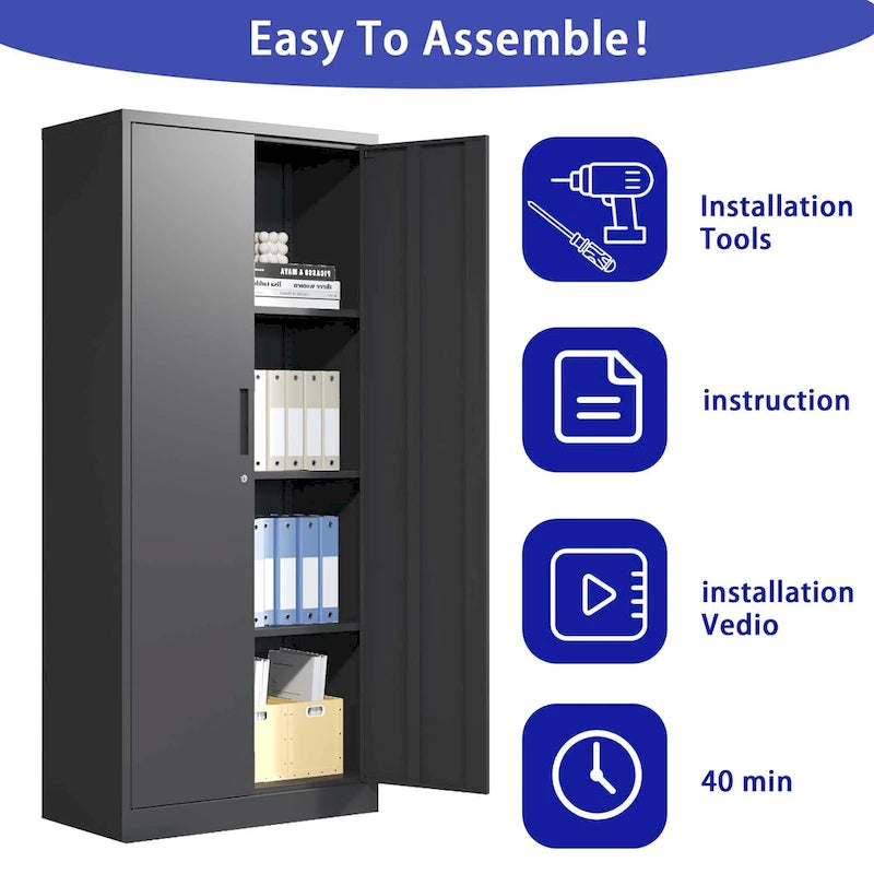 Armoire de rangement métallique 71H pour garage, armoire à outils en acier avec portes et 4 étagères, armoires hautes