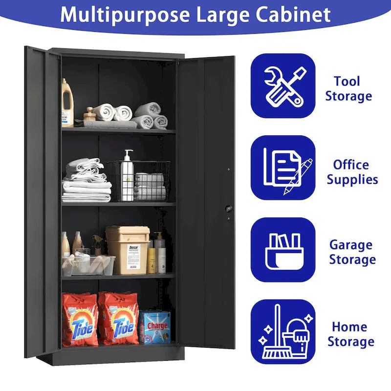 Armoire de rangement métallique 71H pour garage, armoire à outils en acier avec portes et 4 étagères, armoires hautes