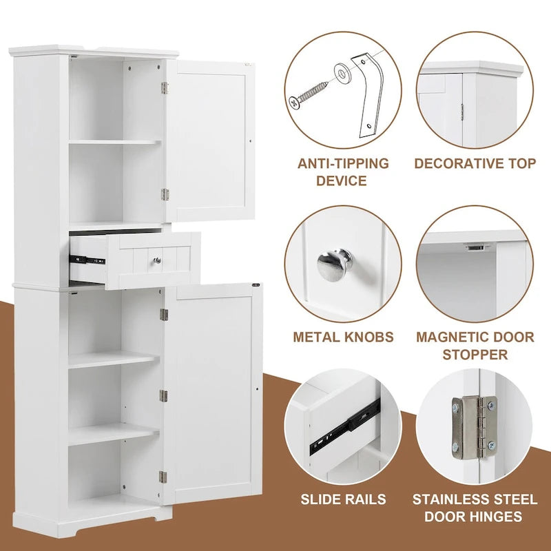 Meuble de rangement autoportant de salle de bain avec tiroir et étagère réglable