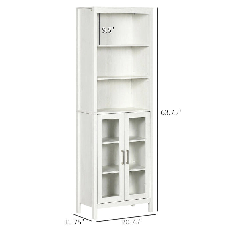 Meuble colonne de salle de bain, Tour de rangement avec étagères réglables, 3 étagères et 2 portes vitrées