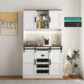 Meuble de bar de ferme avec porte coulissante en forme de grange, grand buffet de cuisine rustique pour café, table de service, blanc